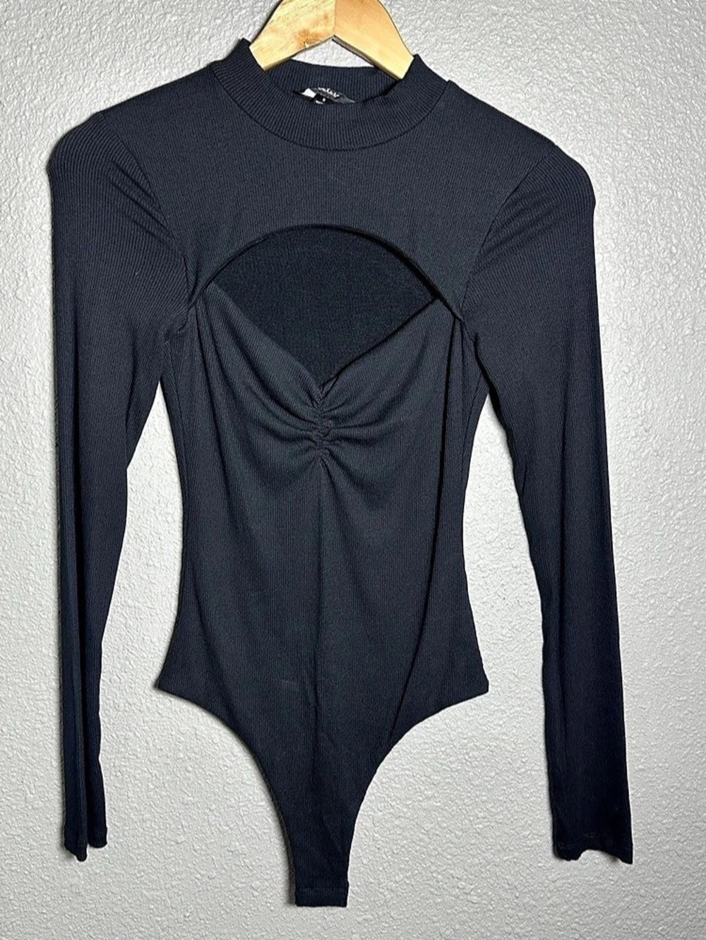 Lulus Totally Elevated Black Ribbed Cutout Long Sleeve Bodysuit